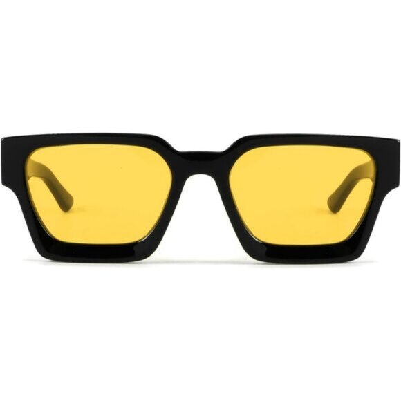 ⚡Men Black/Light Yellow Fashion Trendy Square Rectangle Designer SunGlasses - Picture 2 of 7